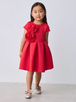 Baker by Ted Baker Red 3D Corsage Embossed Scuba Dress