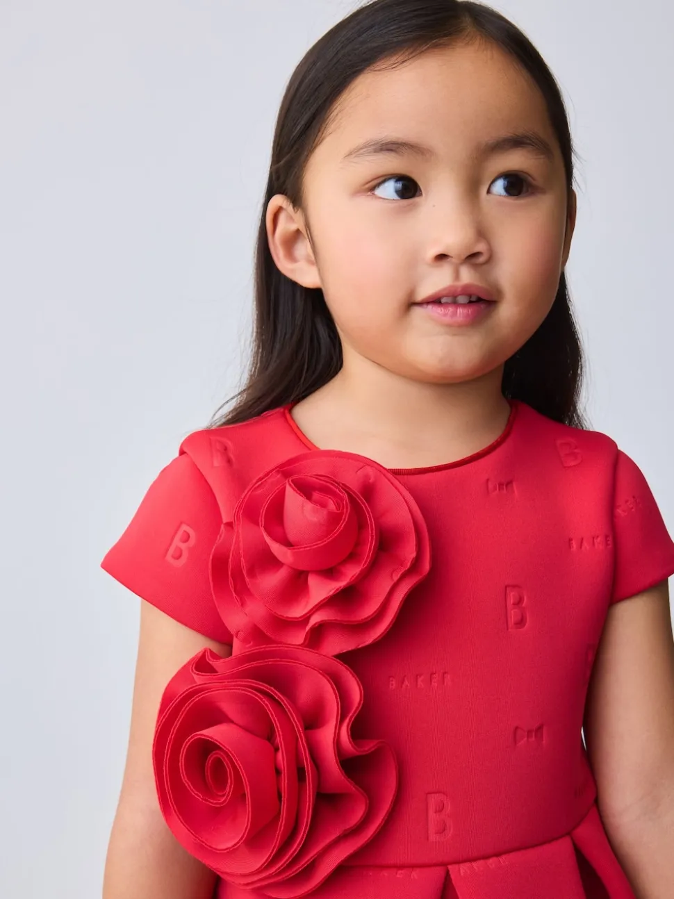 Baker by Ted Baker Red 3D Corsage Embossed Scuba Dress