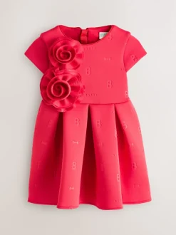 Baker by Ted Baker Red 3D Corsage Embossed Scuba Dress