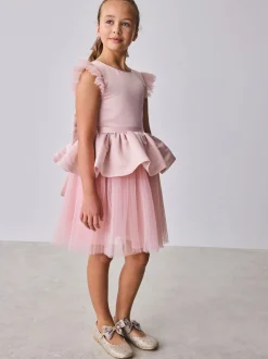 Baker by Ted Baker Satin Bow Back Peplum Tulle Occasion Dress & Scrunchie