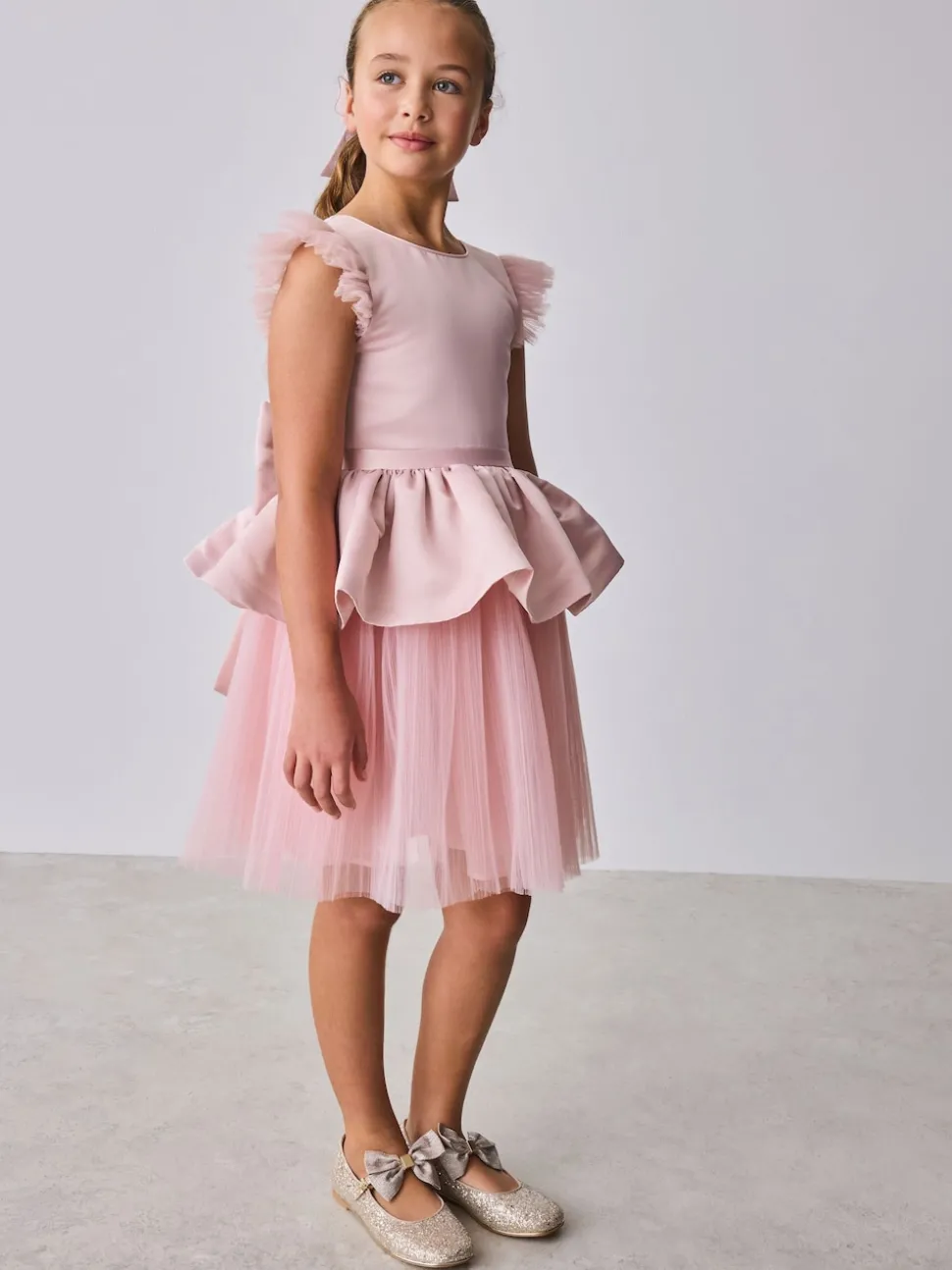 Baker by Ted Baker Satin Bow Back Peplum Tulle Occasion Dress & Scrunchie