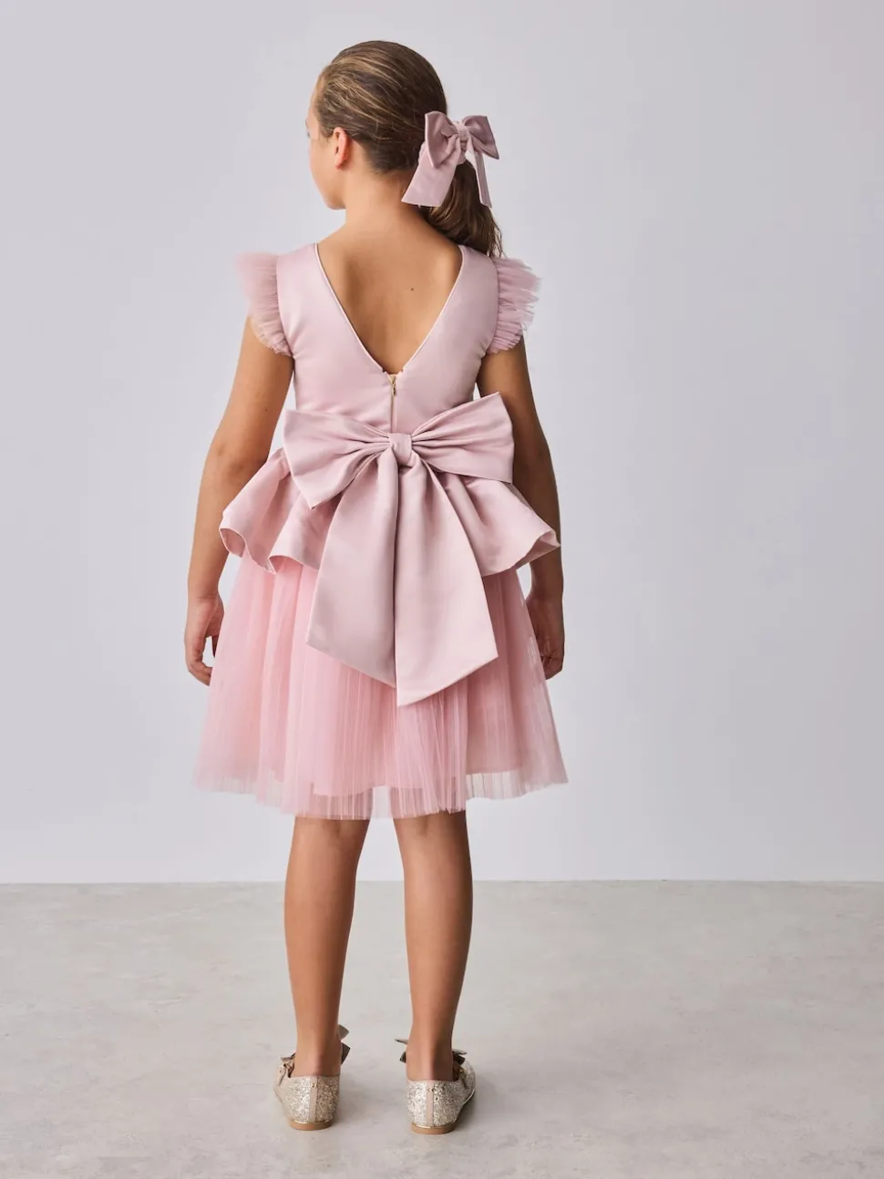 Baker by Ted Baker Satin Bow Back Peplum Tulle Occasion Dress & Scrunchie