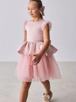 Baker by Ted Baker Satin Bow Back Peplum Tulle Occasion Dress & Scrunchie