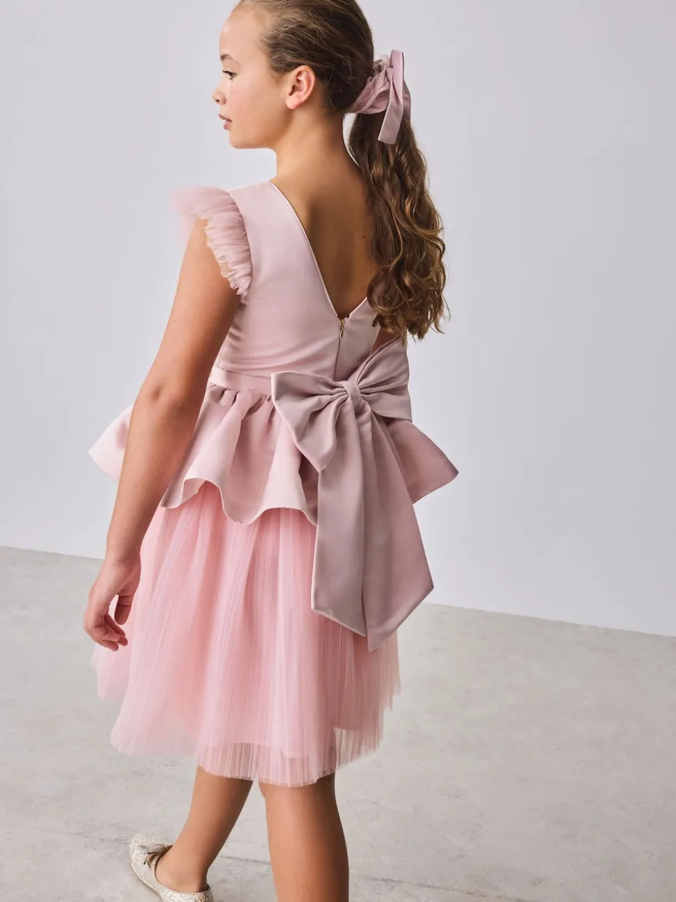 Baker by Ted Baker Satin Bow Back Peplum Tulle Occasion Dress & Scrunchie