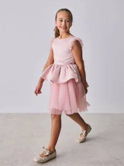 Baker by Ted Baker Satin Bow Back Peplum Tulle Occasion Dress & Scrunchie