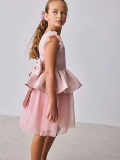 Baker by Ted Baker Satin Bow Back Peplum Tulle Occasion Dress & Scrunchie