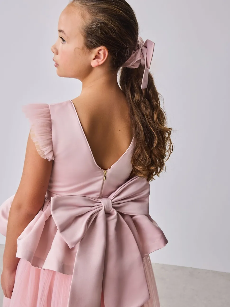 Baker by Ted Baker Satin Bow Back Peplum Tulle Occasion Dress & Scrunchie