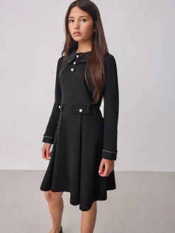Baker by Ted Baker Satin Collared Ponte Black Dress