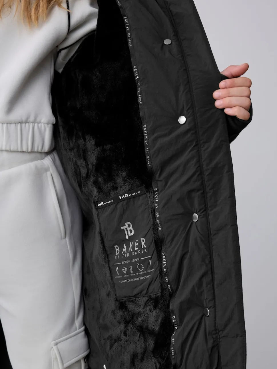 Baker by Ted Baker Shower Resistant Duvet Wrap Padded Black Coat