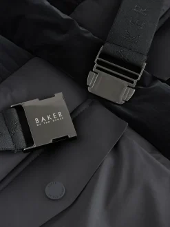 Baker by Ted Baker Shower Resistant Longline Belted Padded Black Parka