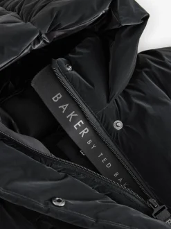 Baker by Ted Baker Shower Resistant Longline Belted Padded Black Parka
