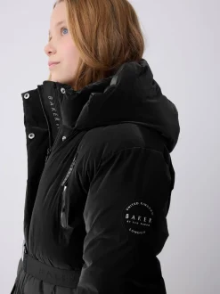 Baker by Ted Baker Shower Resistant Longline Belted Padded Black Parka