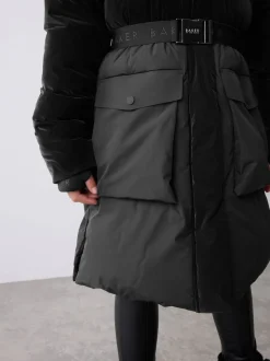 Baker by Ted Baker Shower Resistant Longline Belted Padded Black Parka