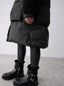 Baker by Ted Baker Shower Resistant Longline Belted Padded Black Parka