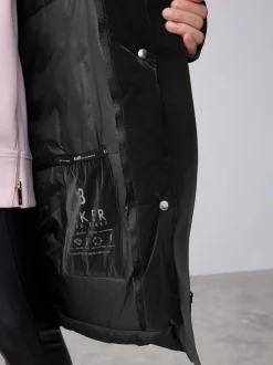 Baker by Ted Baker Shower Resistant Longline Belted Padded Black Parka
