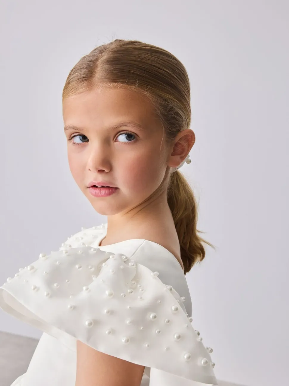 Baker by Ted Baker White Pearl Sleeve Satin Occasion Dress & Scrunchie