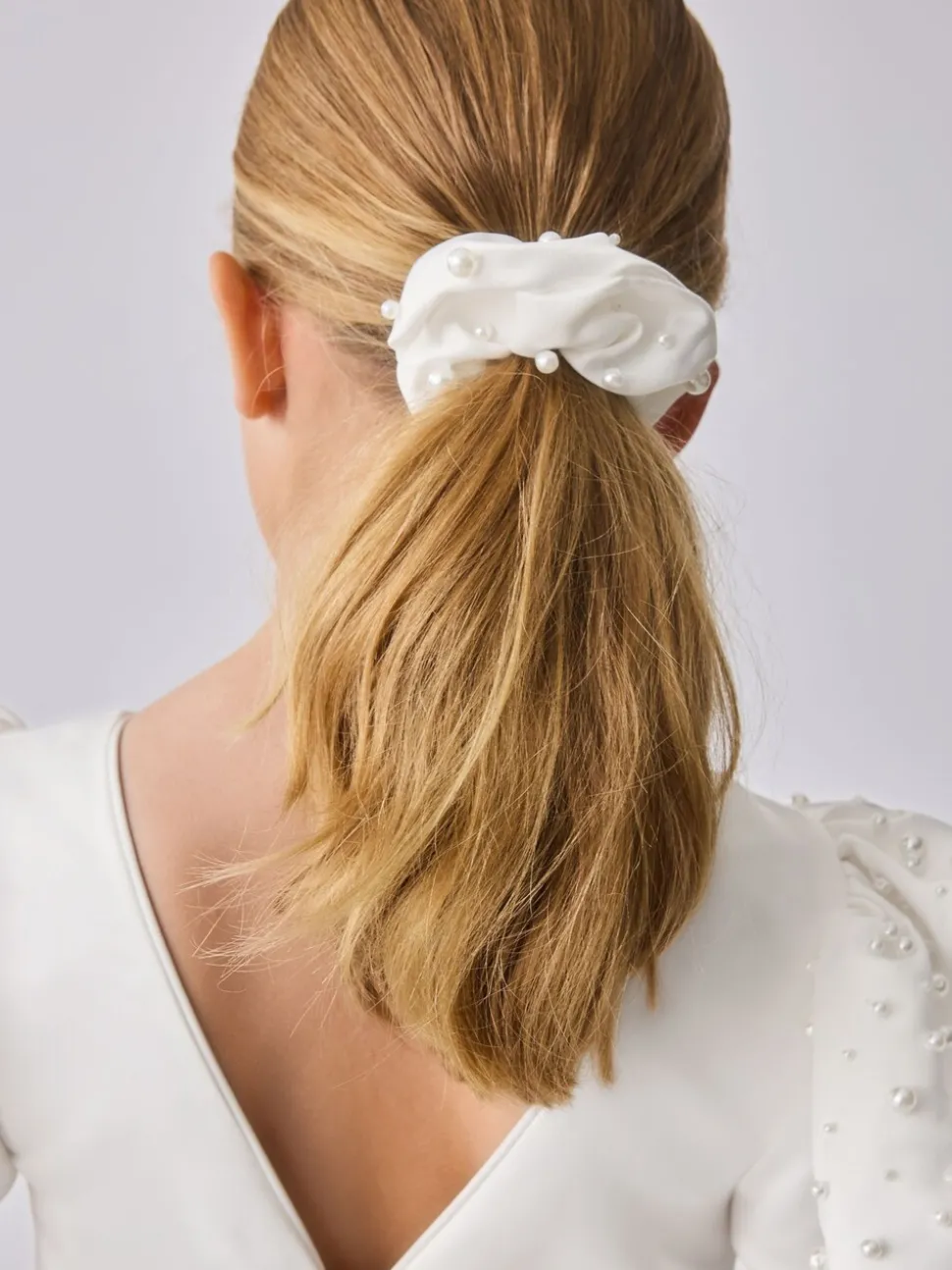 Baker by Ted Baker White Pearl Sleeve Satin Occasion Dress & Scrunchie