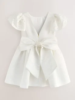 Baker by Ted Baker White Pearl Sleeve Satin Occasion Dress & Scrunchie