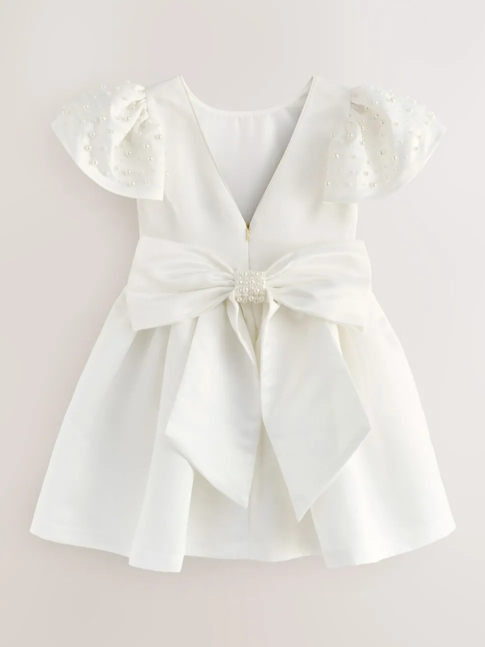Baker by Ted Baker White Pearl Sleeve Satin Occasion Dress & Scrunchie