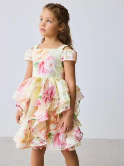 Baker by Ted Baker Yellow Burnout Organza Cap Sleeve Floral Dress