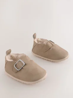 Beige Baby Faux Fur Lined Clog Shoes (0-24mths)