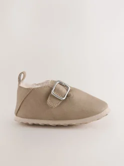 Beige Baby Faux Fur Lined Clog Shoes (0-24mths)
