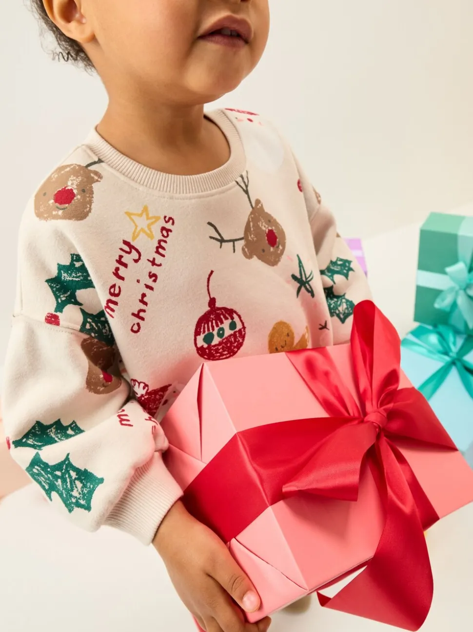 Beige/Red Christmas Print Sweatshirt & Leggings Set (3mths-7yrs)