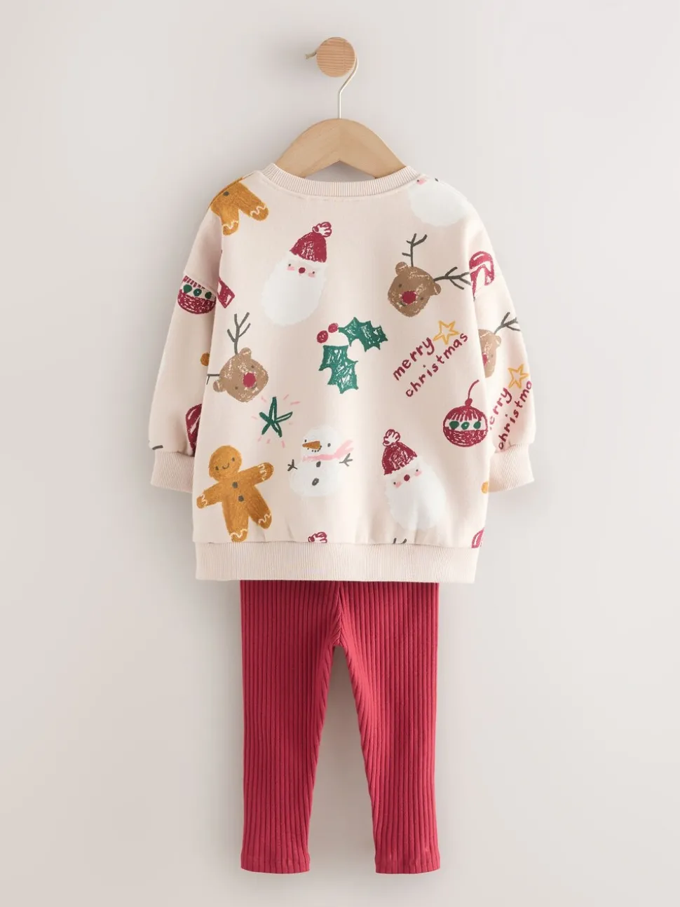 Beige/Red Christmas Print Sweatshirt & Leggings Set (3mths-7yrs)