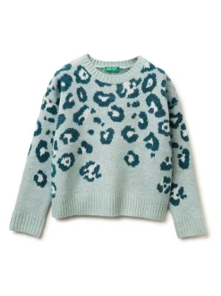 Benetton Blue Leopard Print Knitted Jumper