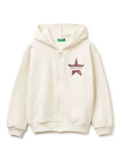 Benetton Cream Full Zip Star Hoodie
