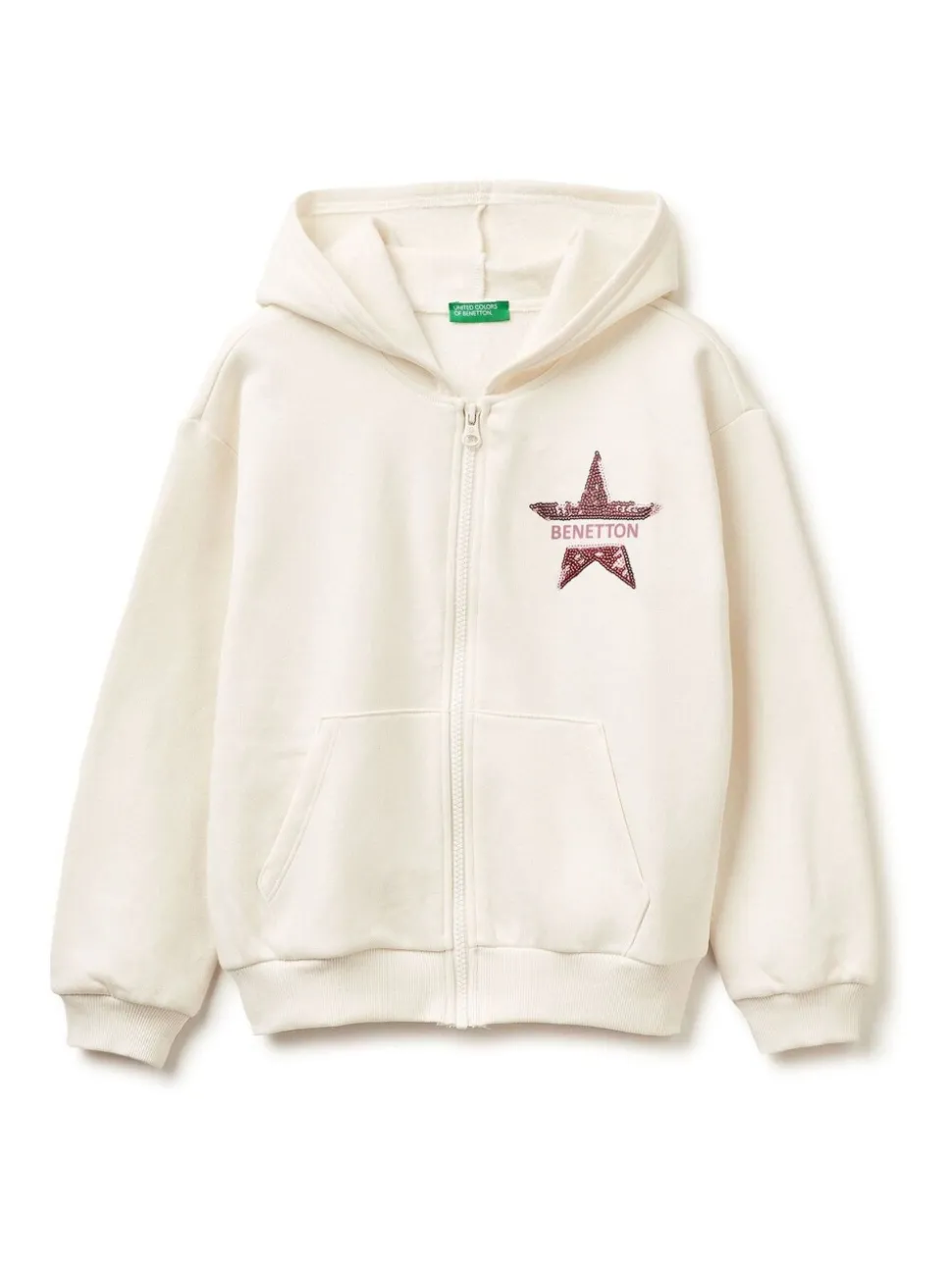 Benetton Cream Full Zip Star Hoodie