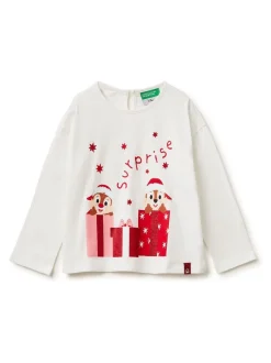 Benetton Long Sleeve Christmas Cream T-Shirt