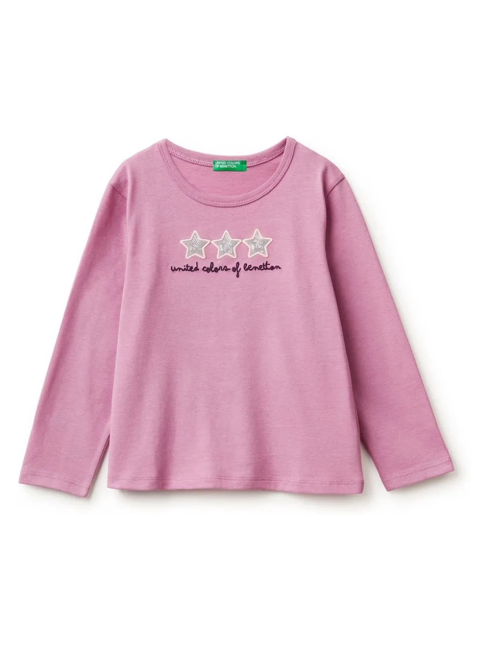 Benetton Long Sleeve Sequin Print Pink T-Shirt