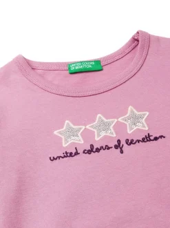 Benetton Long Sleeve Sequin Print Pink T-Shirt