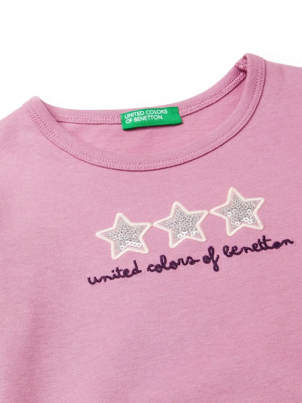 Benetton Long Sleeve Sequin Print Pink T-Shirt