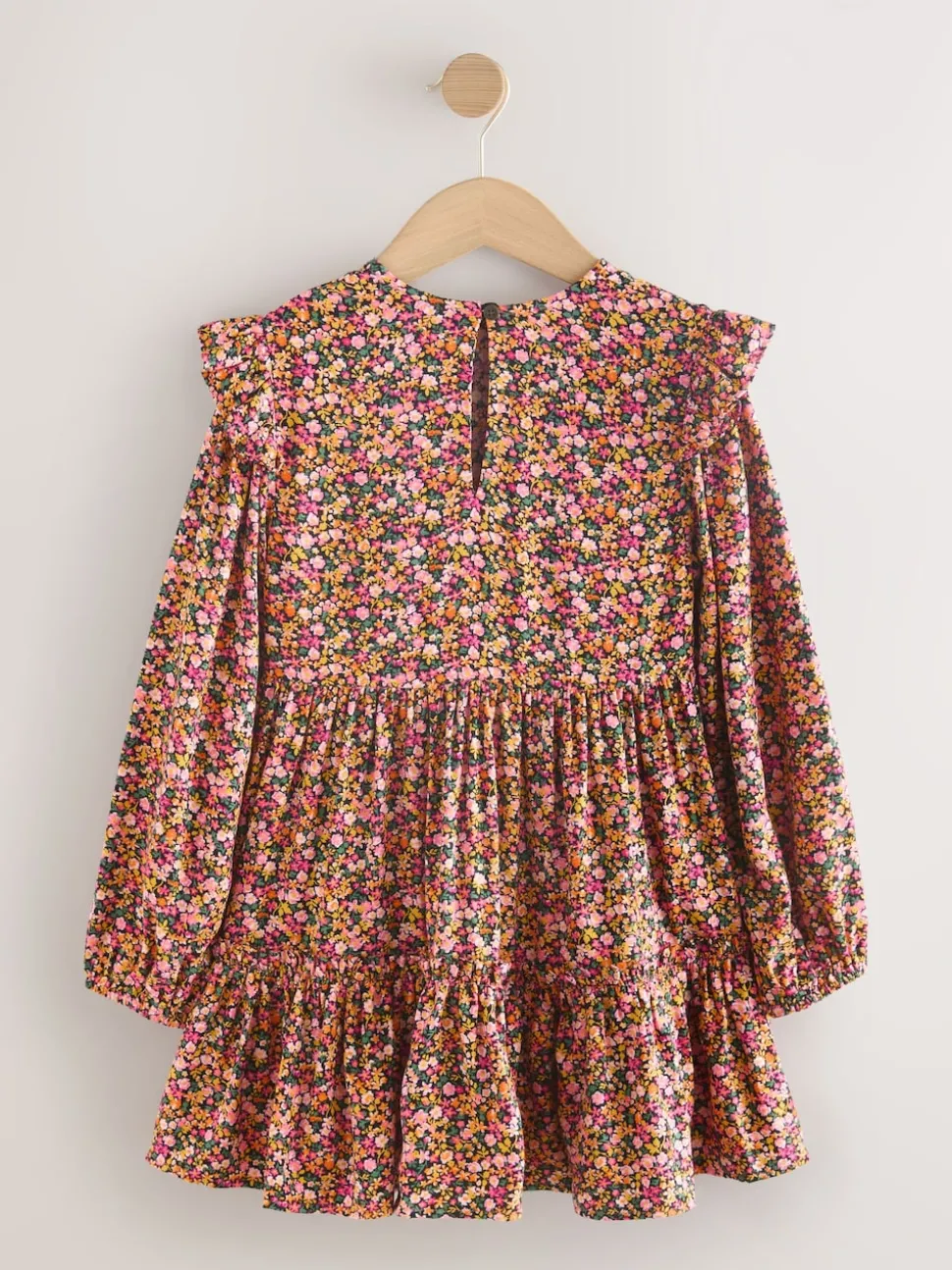 Berry Pink Ditsy Long Sleeve Ruffle Dress (3-16yrs)