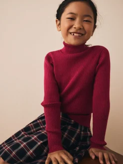 Berry Red Roll Neck Knit Jumper (3-16yrs)