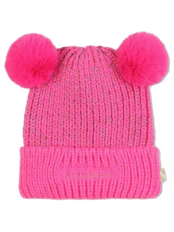 Billieblush Pink Double Pom Pom Logo Knitted Hat