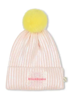 Billieblush Pink Iridescent Sparkle Logo Knitted Pom Hat