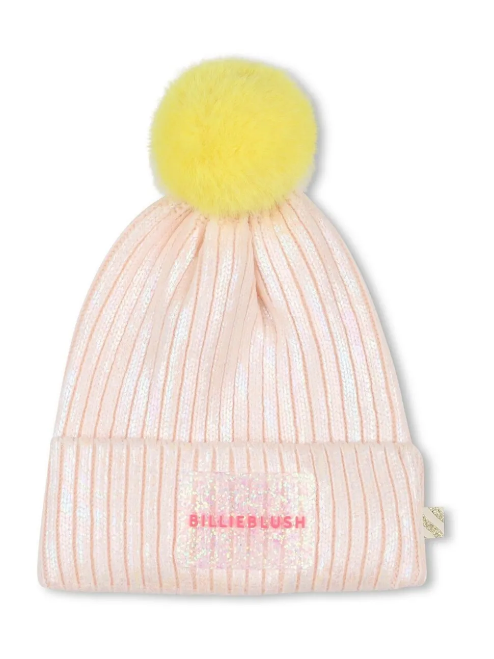 Billieblush Pink Iridescent Sparkle Logo Knitted Pom Hat