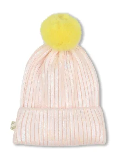Billieblush Pink Iridescent Sparkle Logo Knitted Pom Hat