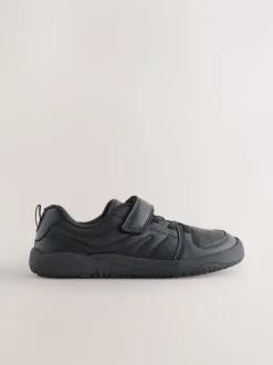 Black Barefoot Leather 1 Strap Elastic Lace School Shoes