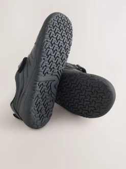 Black Barefoot Leather 1 Strap Elastic Lace School Shoes