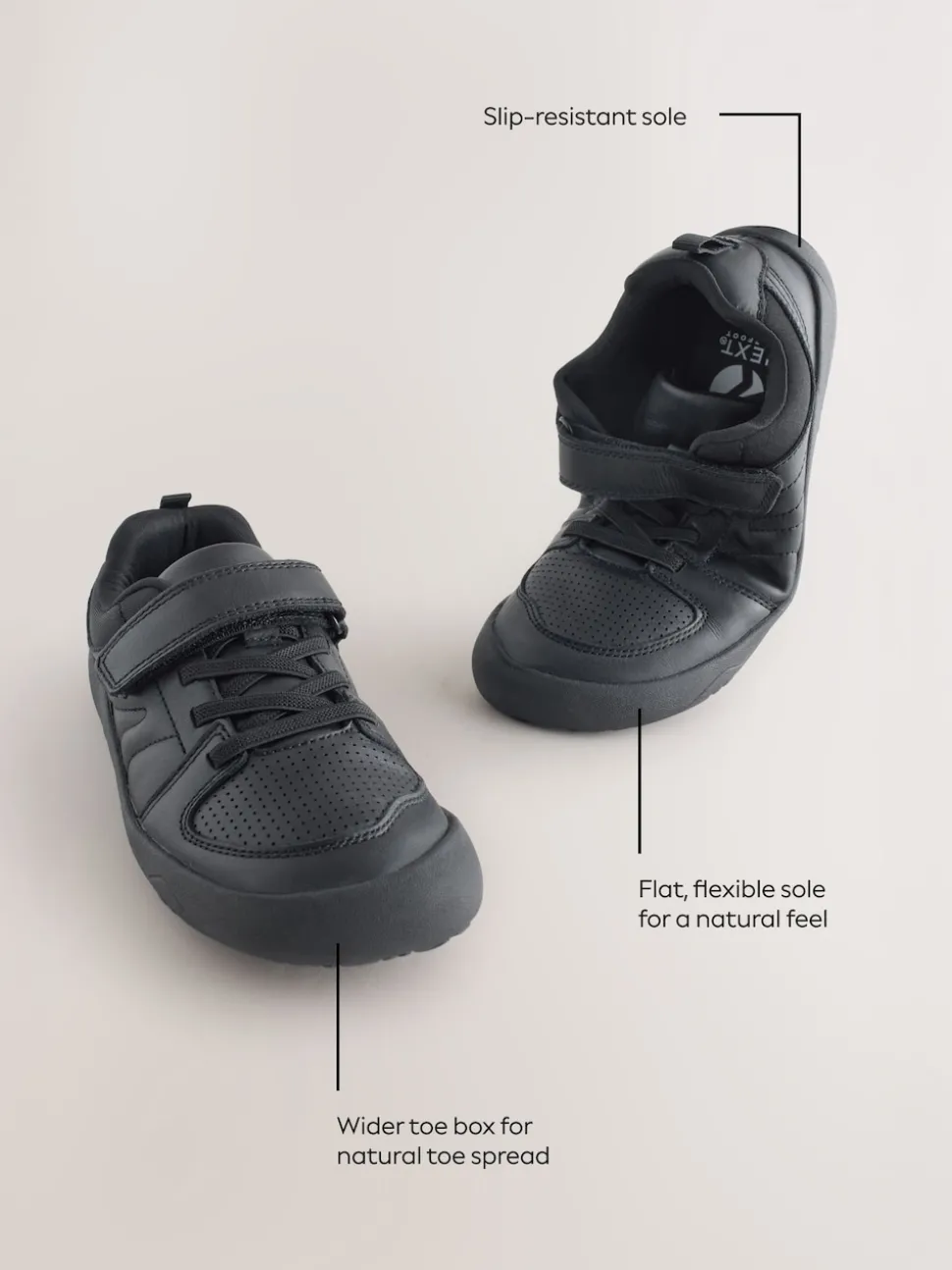Black Barefoot Leather 1 Strap Elastic Lace School Shoes