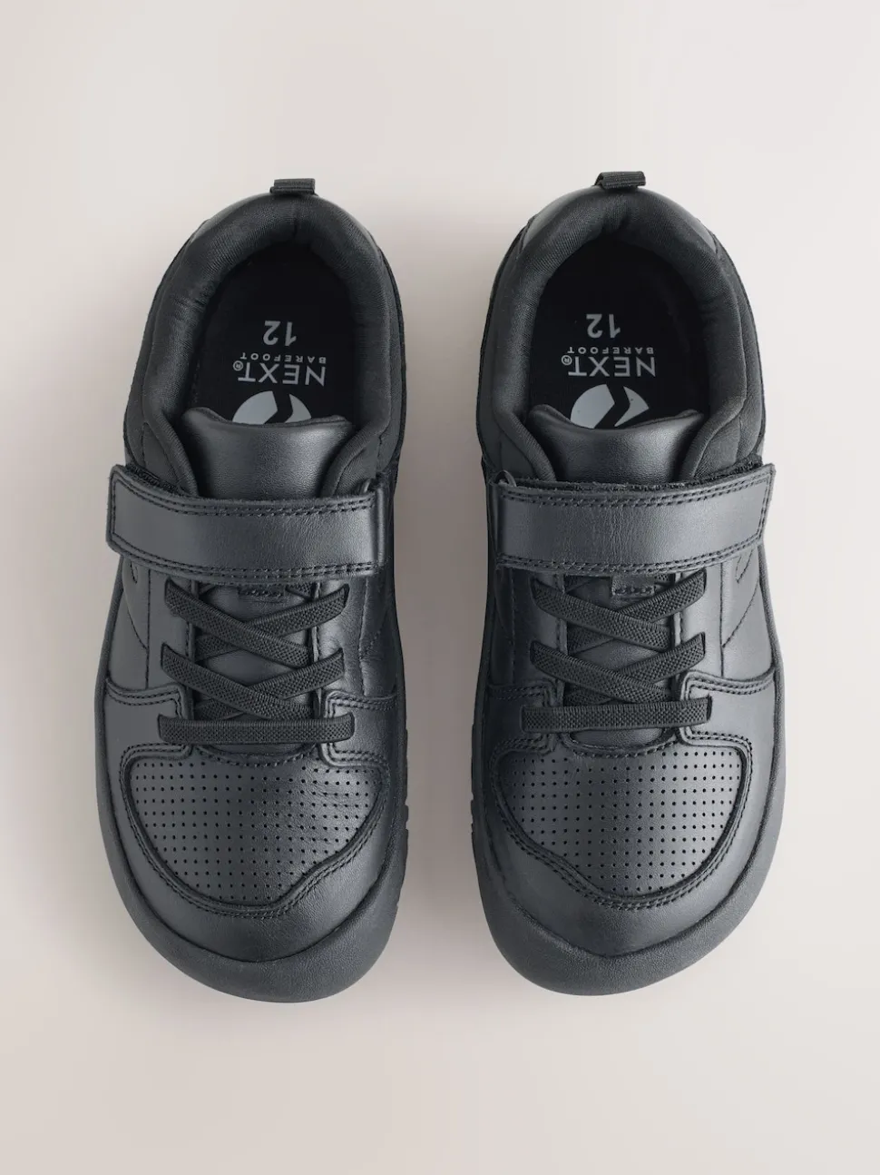 Black Barefoot Leather 1 Strap Elastic Lace School Shoes