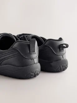 Black Barefoot Leather 2 Strap Touch Fastening School Shoes