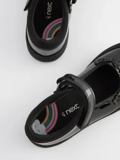 Black Butterfly Detail Wide Fit (G) Junior Leather School Mary Jane Shoes
