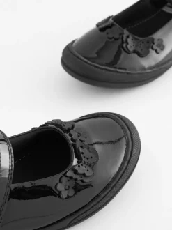 Black Butterfly Detail Wide Fit (G) Junior Leather School Mary Jane Shoes