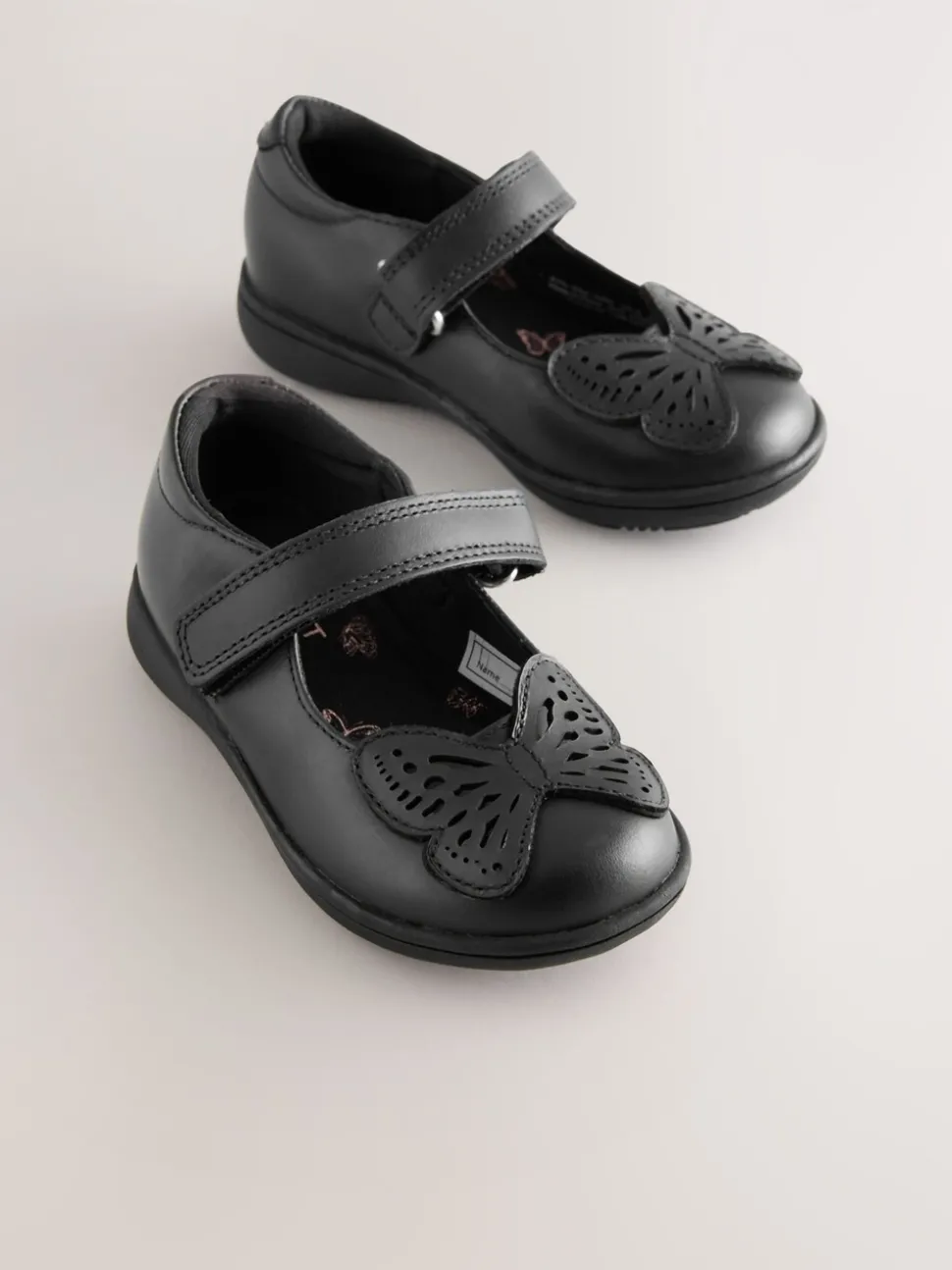 Black Butterfly Leather Mary Jane School Shoes