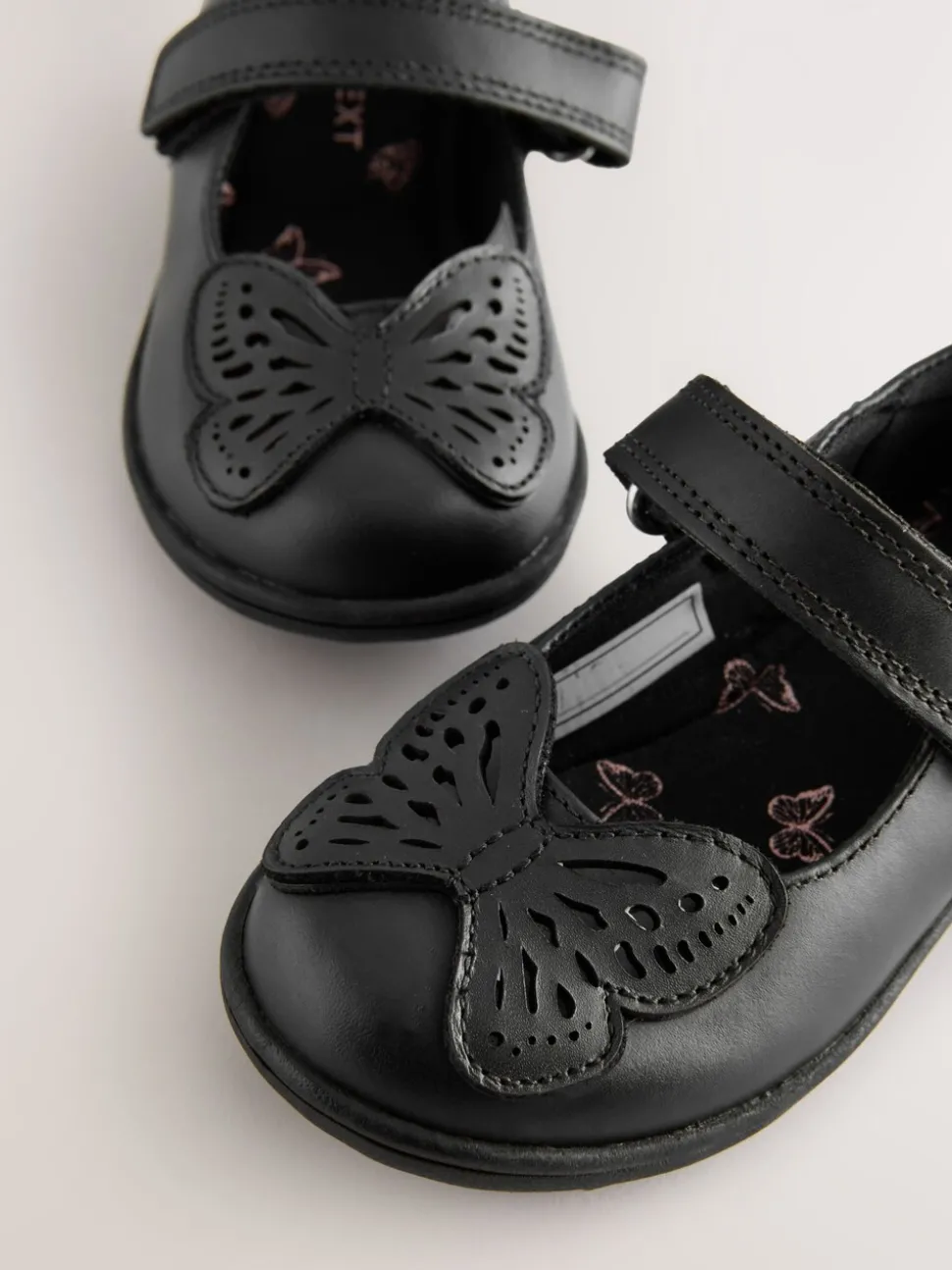 Black Butterfly Leather Mary Jane School Shoes